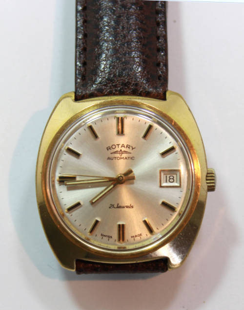 Rotary 21 Jewels Automatic Men`s Gold Plated Wristwatch New Leather Strap