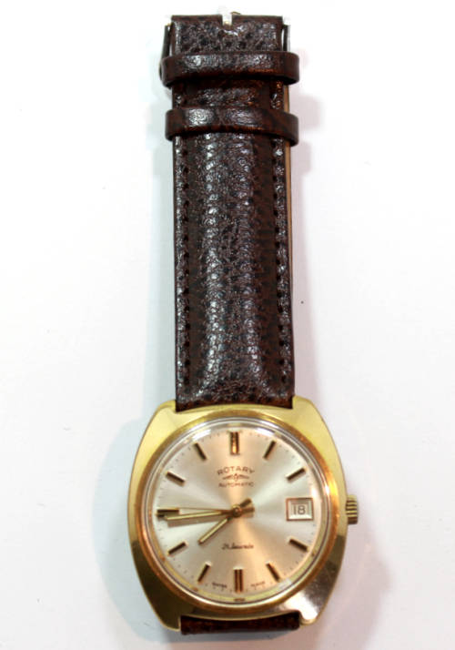 Rotary 21 Jewels Automatic Men`s Gold Plated Wristwatch New Leather Strap