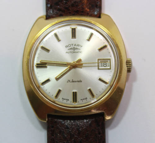 Rotary 21 Jewels Automatic Men`s Gold Plated Wristwatch New Leather Strap