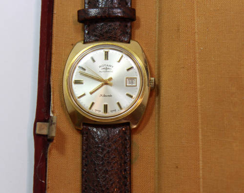 Rotary 21 Jewels Automatic Men`s Gold Plated Wristwatch New Leather Strap