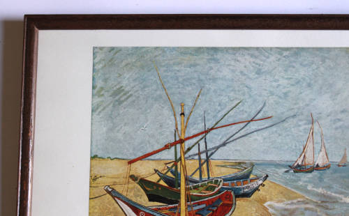 Vincent van Gogh Fishing Boats on the Beach at Saintes-Maries Reproduction Print Framed