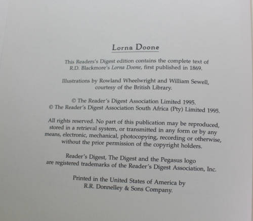 Lorna Doone by R D Blackmore Hardcover Readers Digest Book