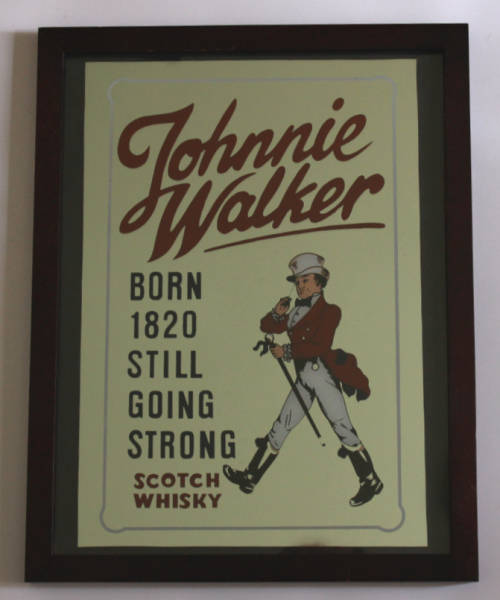 Johnnie Walker Scotch Whisky Bar Mirror in Black Frame