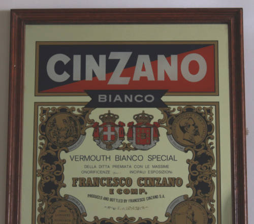 Vintage Cinzano Vermouth Bianco Special Framed Bar Mirror
