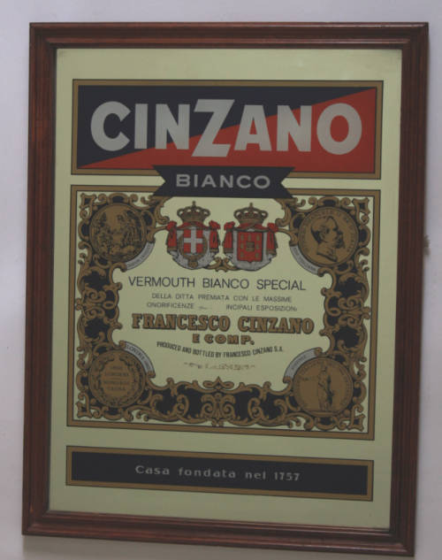 Vintage Cinzano Vermouth Bianco Special Framed Bar Mirror