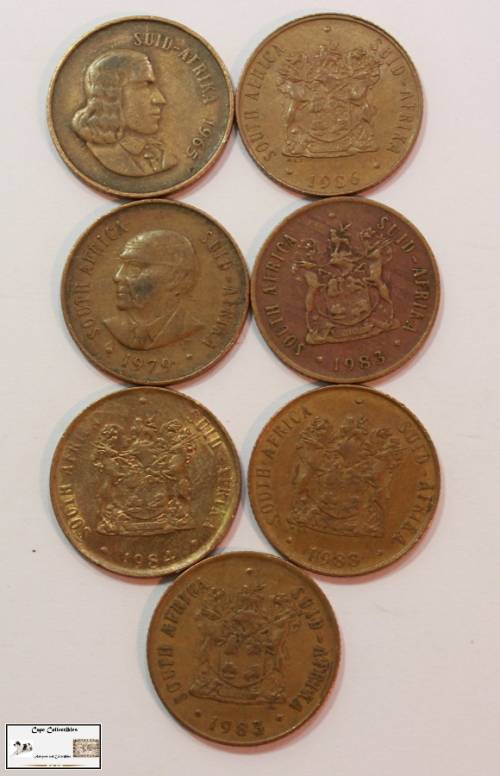 South Africa 2 Cent 1965/1979/1983x2/1984/1988/1986 (Seven) Coins EF40 Circulated