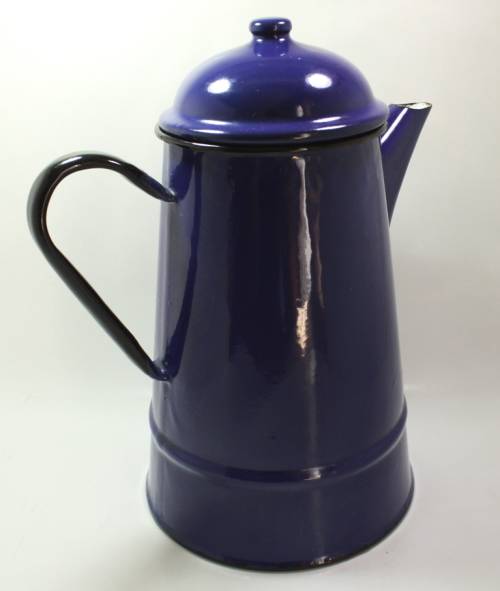 Vintage Tall Decorative Poland Blue Enamel 1.2L Coffee Pot