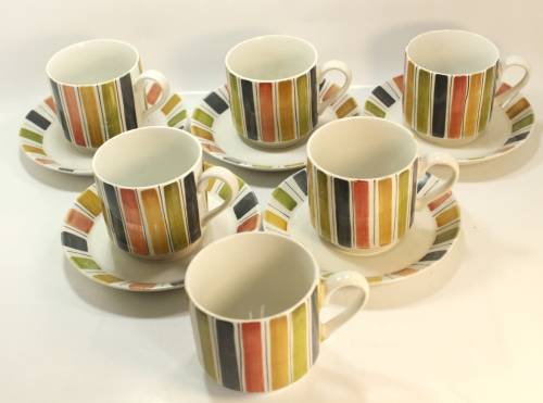 Midwinter `Mexicana` 6 x Coffee Cups and 5 x Saucers by Jessie Tait