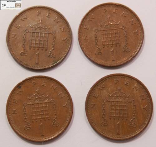 United Kingdom 1 New Penny 1971, 1978, 1979 and 1980 (Four Coins) Circulated