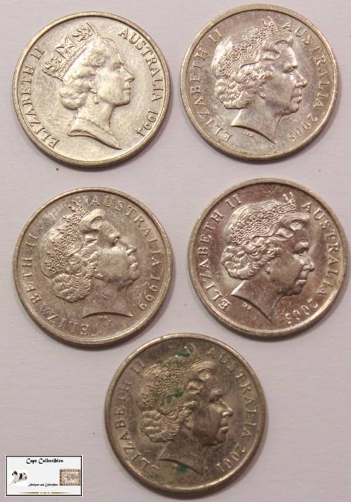 Australia 5 Cents 1994/1999/2001/2005x2 Coin (Five Coins) Circulated