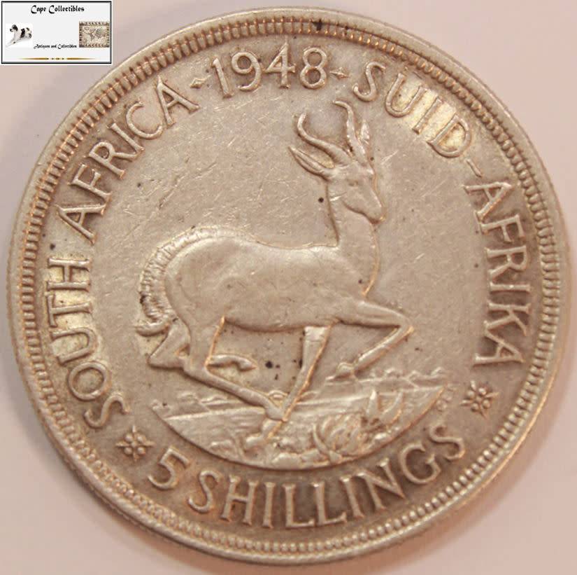South Africa 5 Shillings 1948 Coin XF40 `Springbok` Circulated