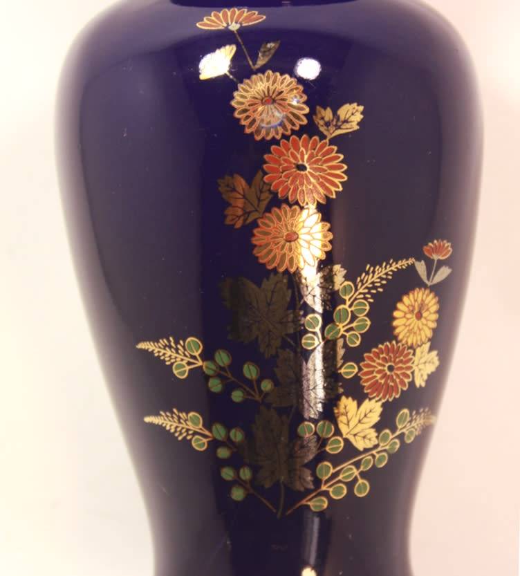 Dark Blue Porcelain Bud Vase Floral Pattern.