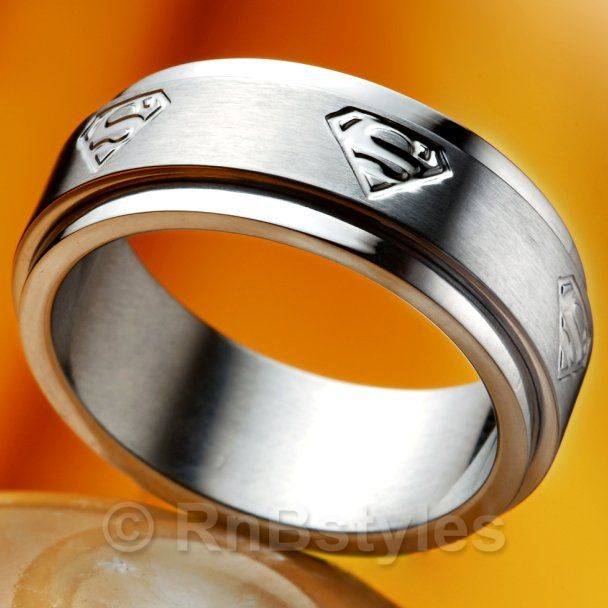 MEN'S Stainless Steel SUPERMAN Spinner Ring (Silver) NEW