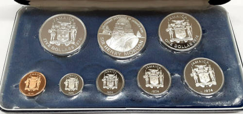 Jamaica Official Proof Set 1974 Franklin Mint with Silver $5 and $10 Dollars - Rare Find!