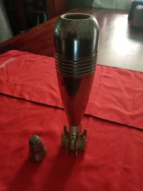 Rhodesian OP Hurricane "Chimurenga war ornament" brassed and defused non functional mortar shell