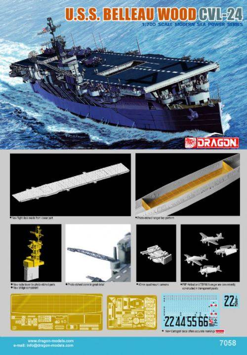 Dragon Plastic Model Kits. 1/700 Scale U.S.S. Belleau Wood CVL-24