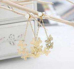 Gold Butterfly Cubic Zirconia Peal Dangling Earrings