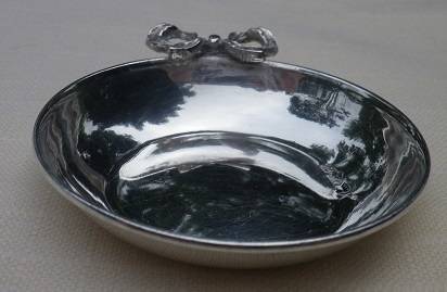 Charming very little vintage hallmarked Sterling silver dish/open salt with pretty ornate bow