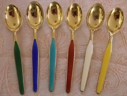 Magnificent Magnus Aase Norwegian Gilded Sterling Silver & Guilloche spoons