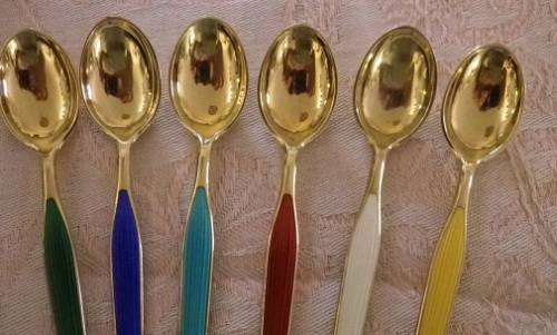 Magnificent Magnus Aase Norwegian Gilded Sterling Silver & Guilloche spoons