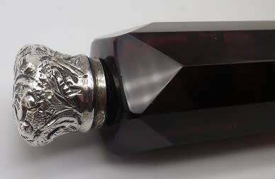 FOR GLEAVES ONLY PLEASE!!ANTIQUE cranberry glass & silver DOUBLE-SIDED perfume SMELLING SALTS bottle