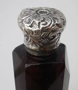 FOR GLEAVES ONLY PLEASE!!ANTIQUE cranberry glass & silver DOUBLE-SIDED perfume SMELLING SALTS bottle