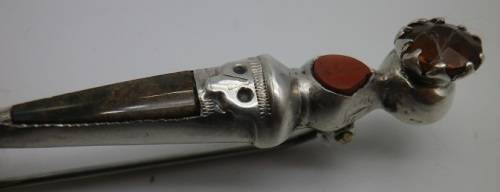 Antique Scottish Sterling Silver Small Dirk Kilt Pin/brooch with Jasper, Agate and Cairngorm citrine