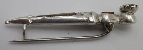 Antique Scottish Sterling Silver Small Dirk Kilt Pin/brooch with Jasper, Agate and Cairngorm citrine