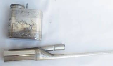 Antique Chinese/South East Asian white metal opium pipe