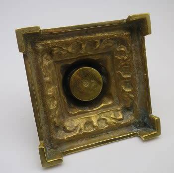 Vintage Cast Brass square Inkwell with intricate detail