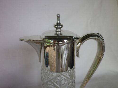 Vintage Silver plate and cut glass claret jug. 30cm tall