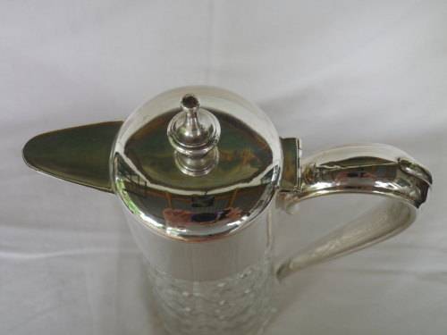 Vintage Silver plate and cut glass claret jug. 30cm tall