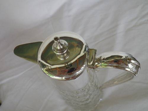 Vintage Silver plate and cut glass claret jug. 30cm tall