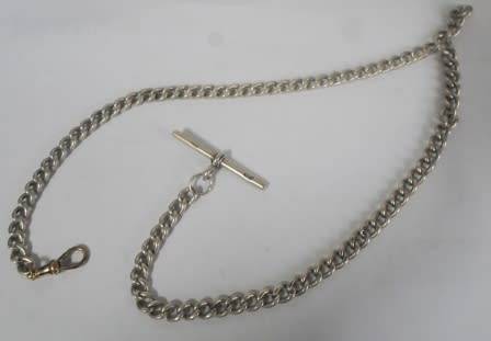 HALLMARKED STERLING SILVER Fob chain. t-bar for Henry Pope, Birmingham, 1913 or 1938, 31.2 grms