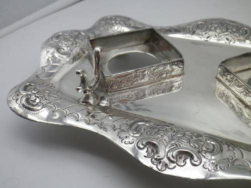 Victorian Silver Plate & Crystal double inkwel, James Deacon & Sons