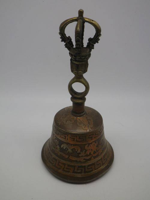 Vintage/Antique Brass & multi metal TIBETAN BELL with Dorje Handle. Rings Gloriously