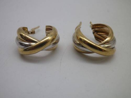 9ct Yellow and White gold Band Hoop Earrings. 2.4 grms. Beautiful!