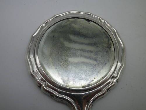 Miniature Antique 800 Silver Hand held Ornate Travel Pocket Mirror. Probably German.