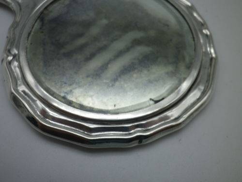 Miniature Antique 800 Silver Hand held Ornate Travel Pocket Mirror. Probably German.
