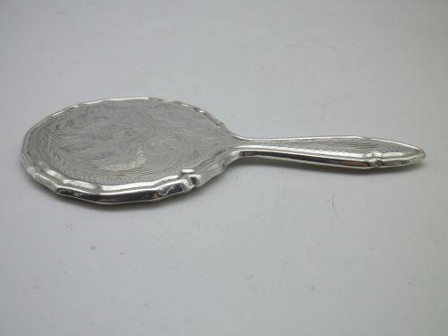 Miniature Antique 800 Silver Hand held Ornate Travel Pocket Mirror. Probably German.