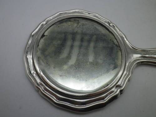Miniature Antique 800 Silver Hand held Ornate Travel Pocket Mirror. Probably German.