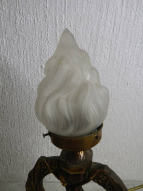 FOR LINJOU ONLY!! ART DECO Lamp. Bronze? dancing girl on marble base with glass flame shade.