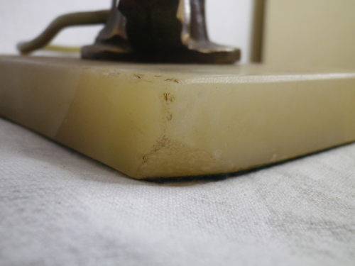 FOR LINJOU ONLY!! ART DECO Lamp. Bronze? dancing girl on marble base with glass flame shade.