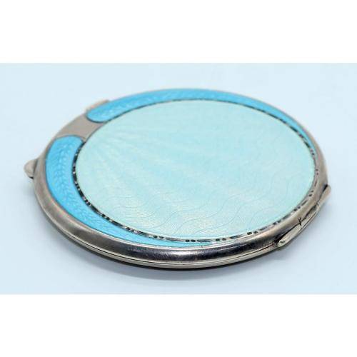ART DECO 1946 Hallmarked Silver and Guilloche Enamel lady`s compact B/ham Joseph Gloster Ltd 68g