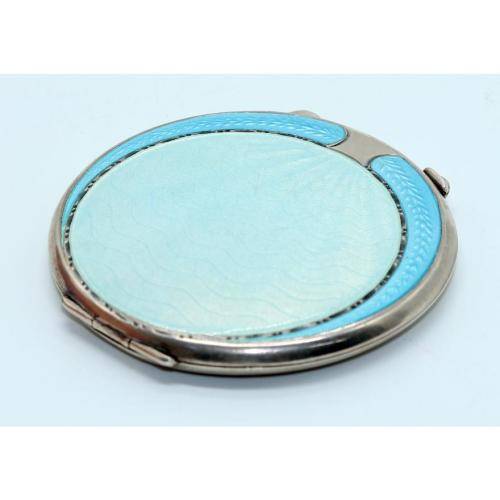 ART DECO 1946 Hallmarked Silver and Guilloche Enamel lady`s compact B/ham Joseph Gloster Ltd 68g
