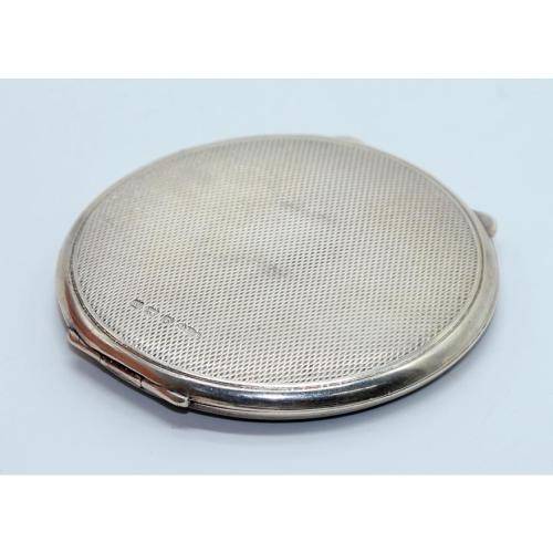 ART DECO 1946 Hallmarked Silver and Guilloche Enamel lady`s compact B/ham Joseph Gloster Ltd 68g