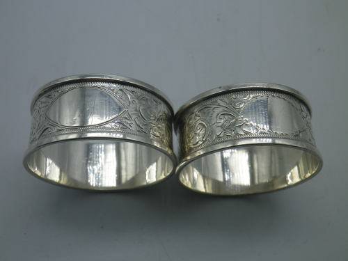 Pair Antique Hallmarked Sterling Silver Napkin Rings 34.1 gm Birmingham1899/1900 John Edward Wilmot
