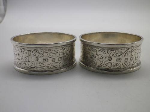 Pair Antique Hallmarked Sterling Silver Napkin Rings 34.1 gm Birmingham1899/1900 John Edward Wilmot