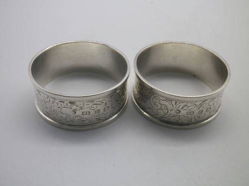 Pair Antique Hallmarked Sterling Silver Napkin Rings 34.1 gm Birmingham1899/1900 John Edward Wilmot