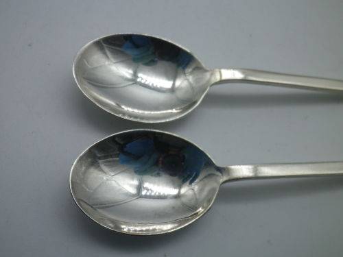 Pair BOWLING THEME Hallmarked silver spoons. Sheffield 1939 ASP Co 23grms 11.5 cm long. UNUSUAL!